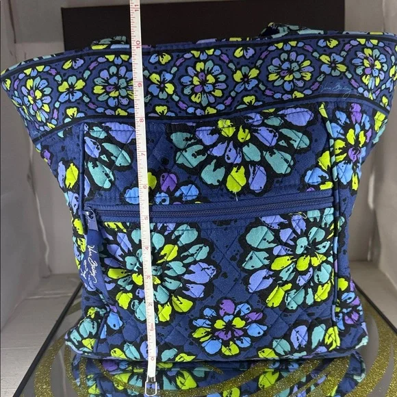 Vera Bradley Navy Quilted Tote with Teal, Lime & Purple Floral Medallions - Picture 4 of 12